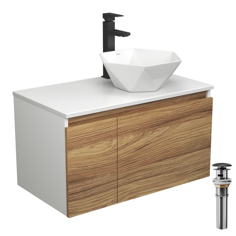 Комплект для ванной, 4 предмета (тумба Bau Dream 80 + раковина на столешницу BAU 40х40, белая + смеситель Hotel Black, выпуск клик-клак, черный)