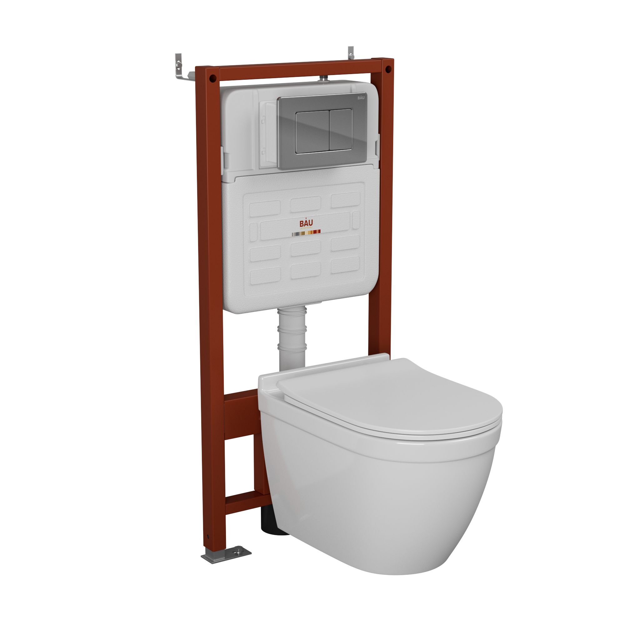 Комплект BAU 6 в 1: усиленная инсталляция BAU IDEAL, унитаз подвесной безободковый Bau Mif PRO, сиденье микролифт, клавиша BAU Light антивандальная, нерж. сталь хром