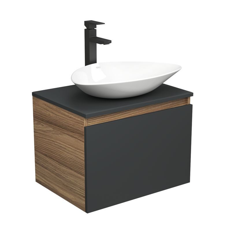 Комплект для ванной, 3 предмета (тумба Bau Dream 60, графит + раковина санфаянс накладная BAU Triangle 59х39, смеситель высокий Hotel Black)