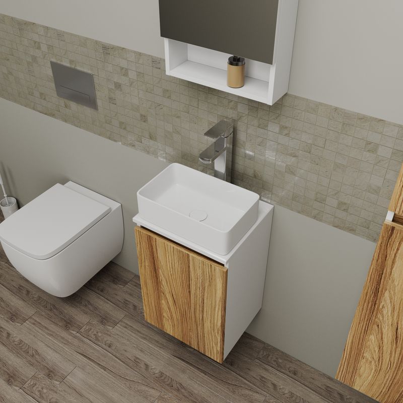 Комплект для ванной, 4 предмета (Тумба Bau Dream Blackwood 40, раковина BAU Mini 38х24, смеситель для раковины Potato Hotel, выпуск клик клак, белый)