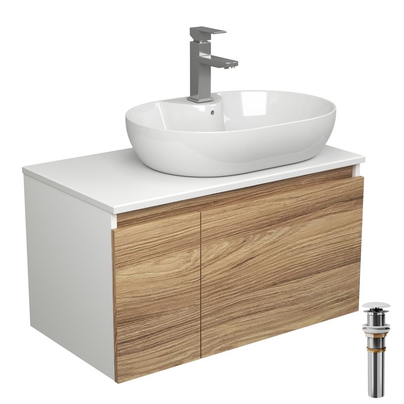 Комплект для ванной, 4 предмета (Тумба подвесная Bau Blackwood 80 + Раковина BAU 60х42, с отв. под см-ль + Смеситель Hotel Still, выпуск белый)