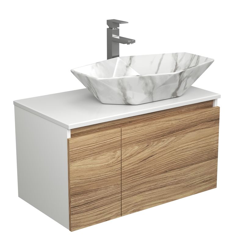 Комплект для ванной, 3 предмета (Тумба подвесная Bau Blackwood 80 + Раковина BAU 64х40, мрамор, Смеситель высокий Hotel Still, нерж. сталь)