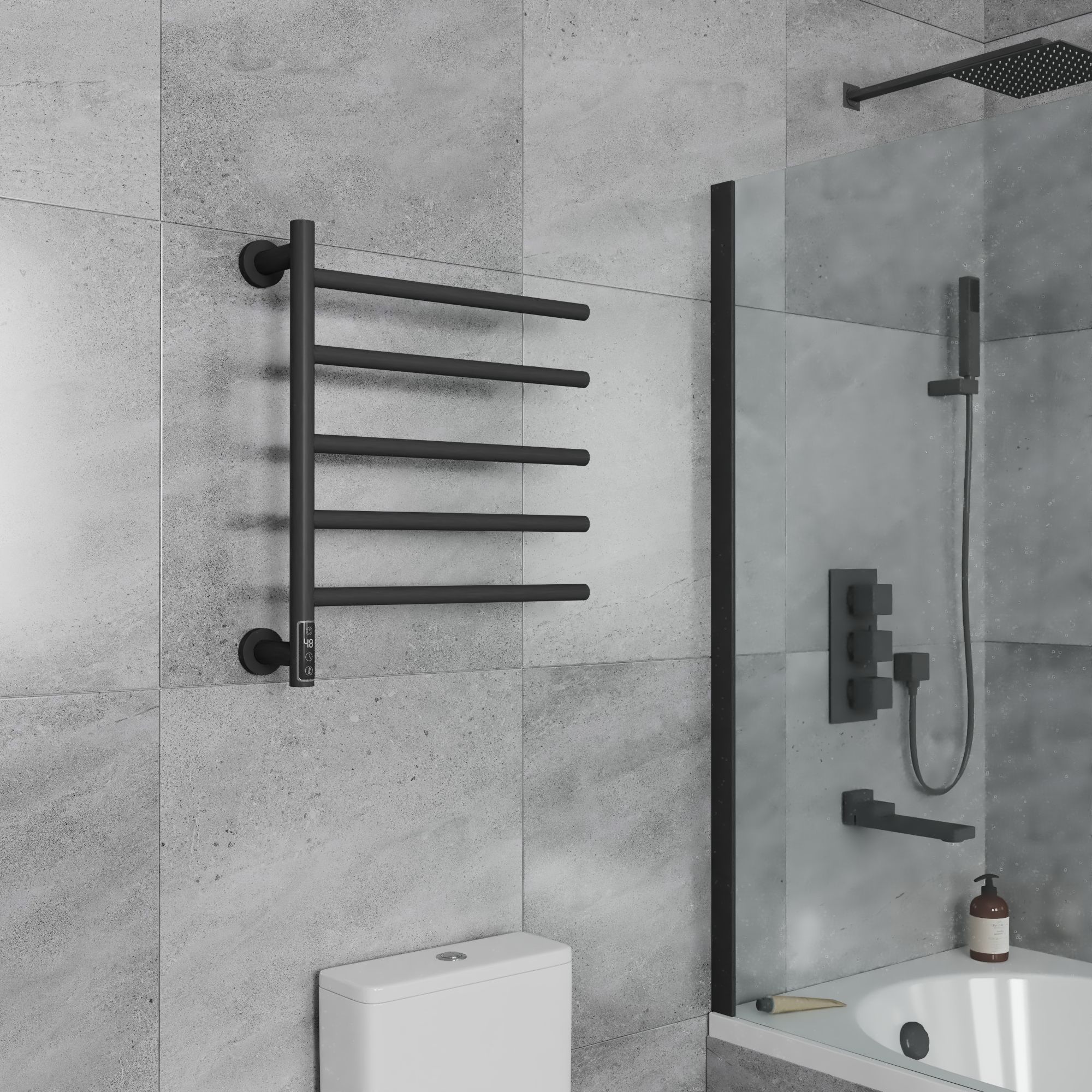 Полотенцесушитель дизайнерский электрический BAU Nimb Elegant Black 60х50, подключение нижнее, черный матовый