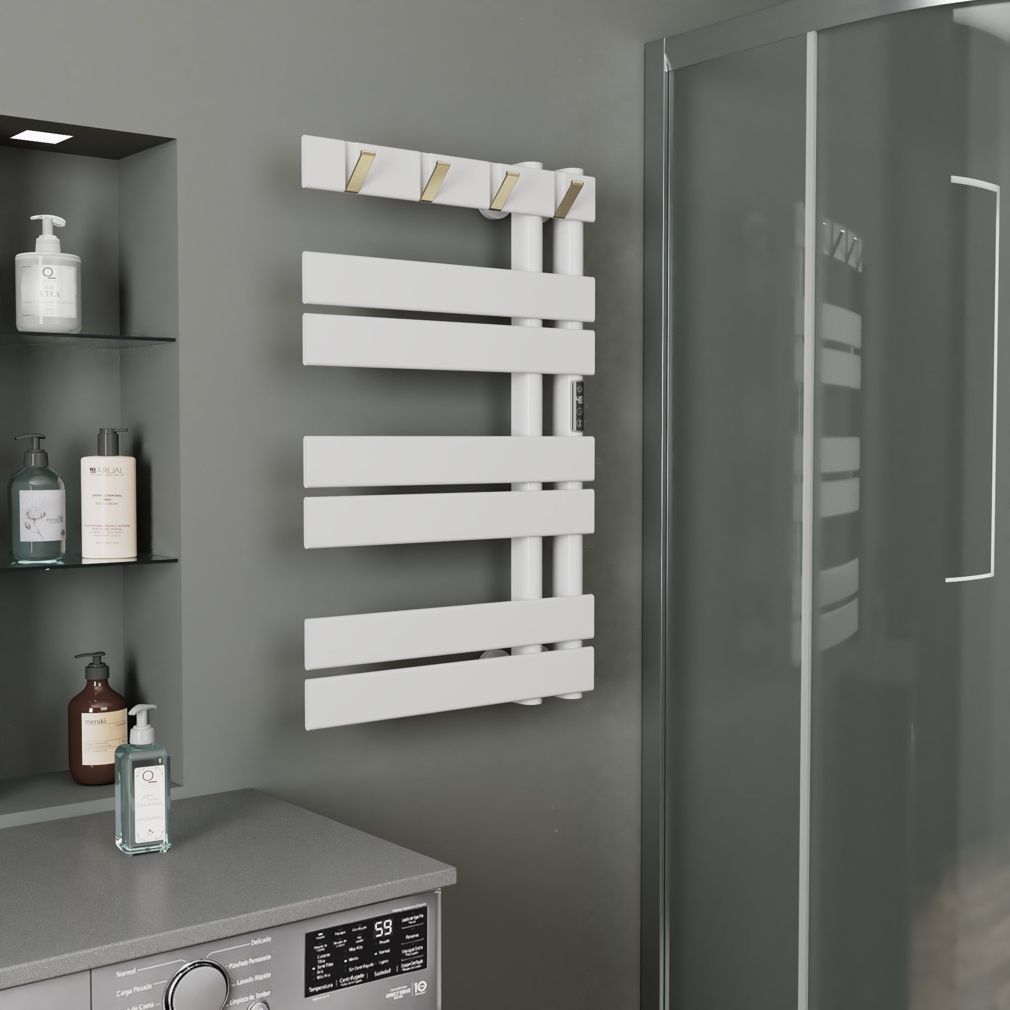 Полотенцесушитель дизайнерский электрический BAU Wind Hook White 80х50, подключение нижнее, белый матовый