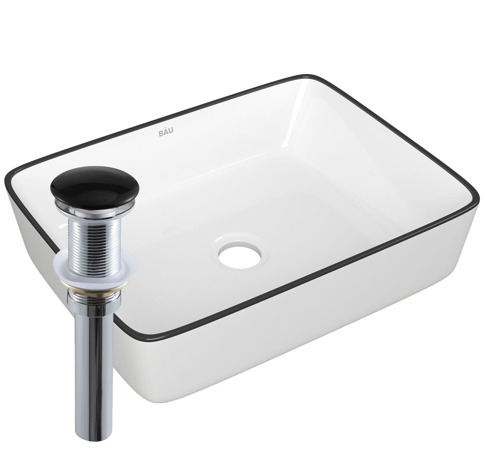 Раковина накладная прямоугольная BAU Hotel 48х37, белая, черный кант + выпуск клик-клак, черный