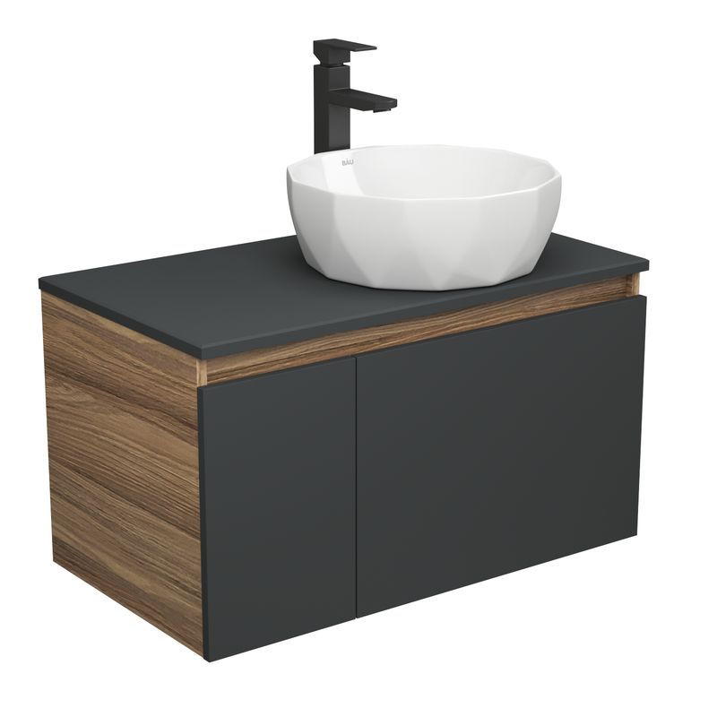 Комплект для ванной, 3 предмета (тумба Bau Dream 80, графит + раковина накладная на столешницу BAU Diamond D40, смеситель высокий Hotel Black)