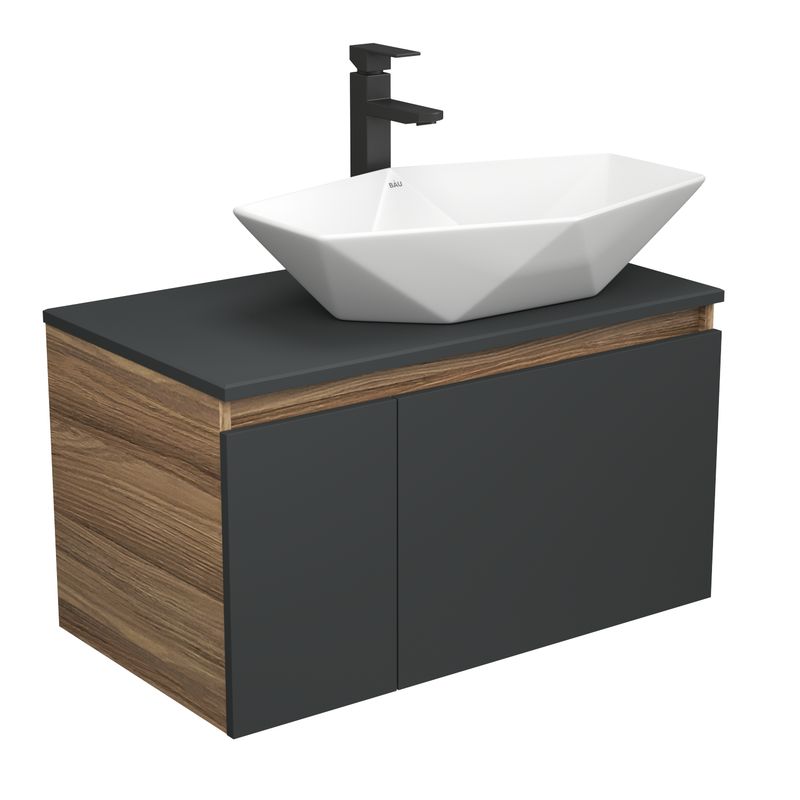 Комплект для ванной, 3 предмета (тумба Bau Dream 80, графит + раковина накладная на столешницу BAU Crystal 64х40, смеситель высокий Hotel Black)