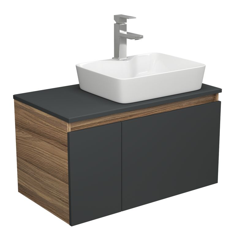 Комплект для ванной, 3 предмета (тумба Bau Dream 80, графит + раковина накладная BAU Cerama 48х37, с отверстием под смеситель, смеситель Hotel Still)