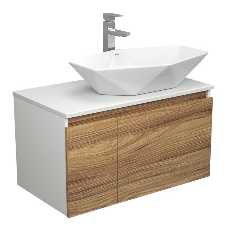 Комплект для ванной, 3 предмета (тумба Bau Dream Blackwood 80 + раковина на столешницу BAU Crystal 64х40, белая, смеситель высокий Hotel Still)