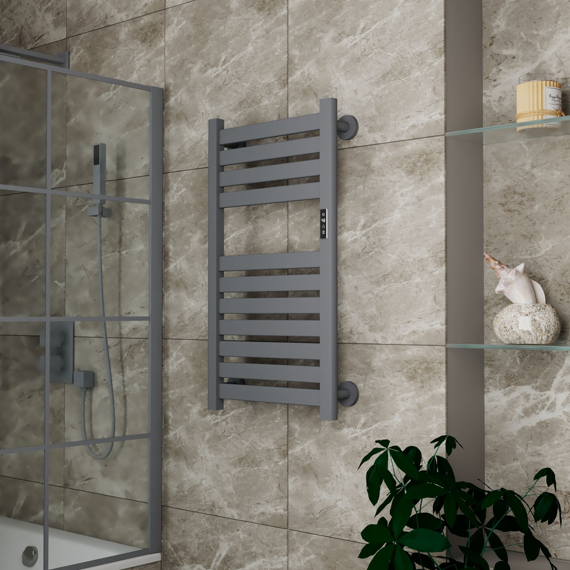 Полотенцесушитель дизайнерский электрический BAU Elite Elegant Gun Grey 80х45, подключение справа, темно-серый металлик