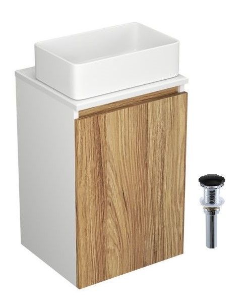 Тумба с раковиной и выпуском (Тумба Bau Dream Blackwood 40, умывальник BAU Mini 38х24, выпуск клик клак, черный)