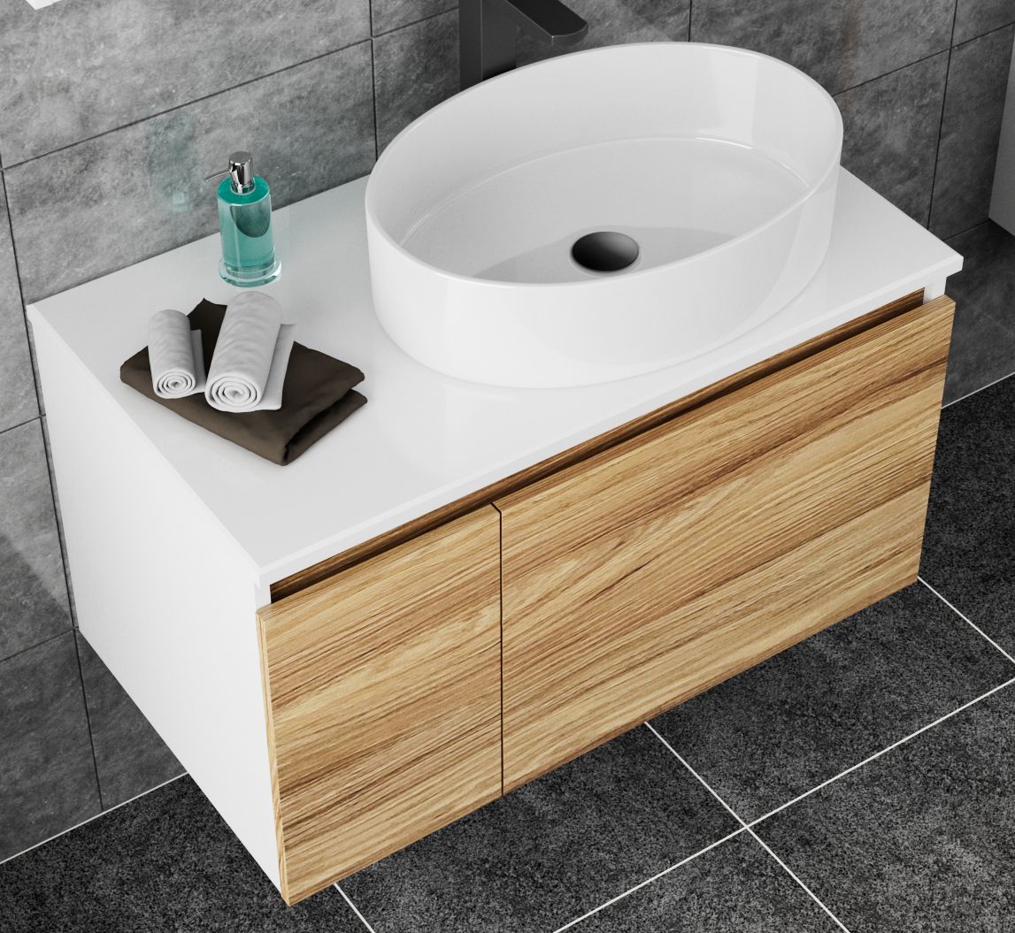 Тумба с раковиной и выпуском (Тумба Bau Dream Blackwood 80, умывальник BAU Nimb 50х36, выпуск клик клак, черный)