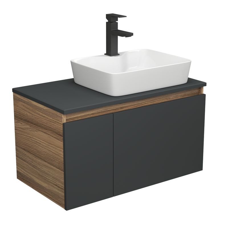 Комплект для ванной, 3 предмета (тумба Bau Dream 80, графит + раковина накладная BAU Cerama 48х37, с отверстием под смеситель, смеситель Hotel Black)