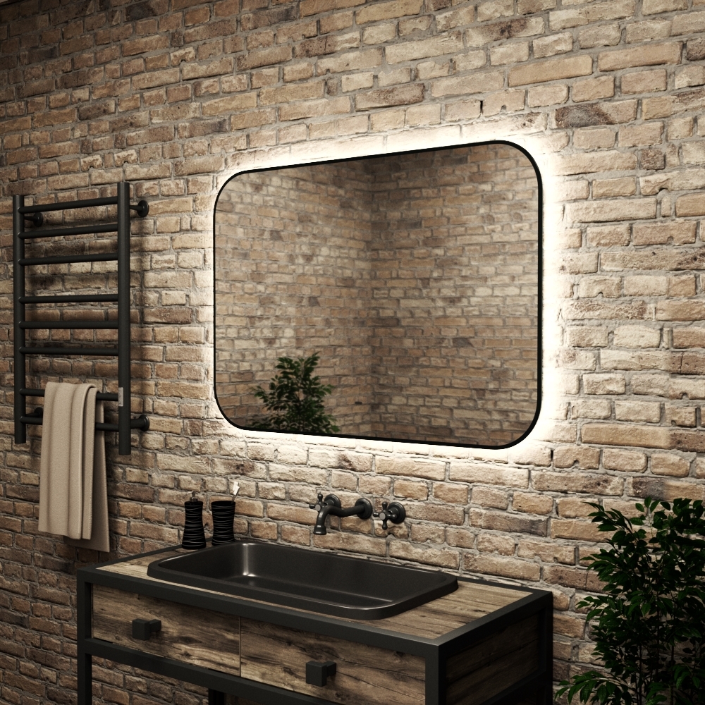 Зеркало Bau Black Rand 100х70, с LED фоновой подсветкой, бесконтактным сенсором, черной окантовкой