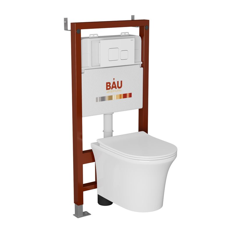 Комплект BAU 6 в 1: инсталляция BAU PRO, унитаз подвесной безободковый Bau Spectrum PRO, быстросъемное сиденье микролифт, кнопка смыва BAU Soul, белая