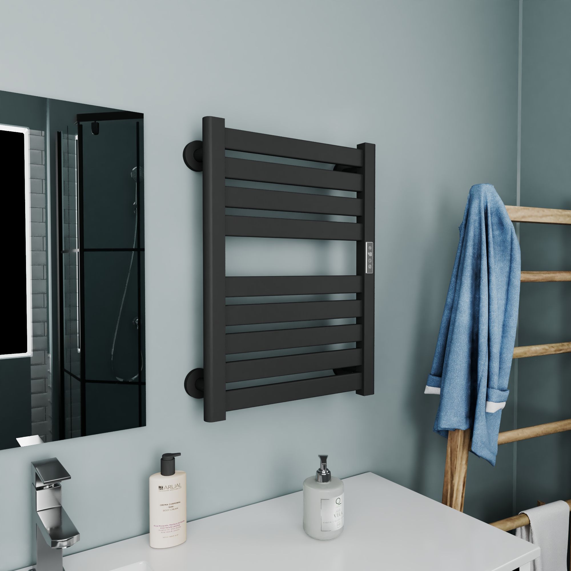 Полотенцесушитель дизайнерский электрический BAU Elite Elegant Black 60х45, подключение справа, черный матовый