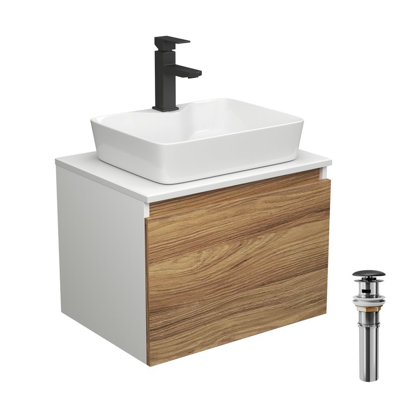 Комплект для ванной, 4 предмета (тумба Bau Dream 60 + раковина BAU 48х37, с отв. под смеситель + смеситель Hotel Black, выпуск клик-клак, черный)