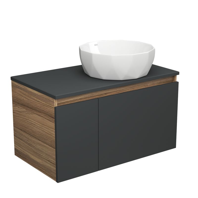 Тумба с раковиной (тумба подвесная Bau Dream Blackwood 80, графит + раковина накладная на столешницу BAU Diamond D40)