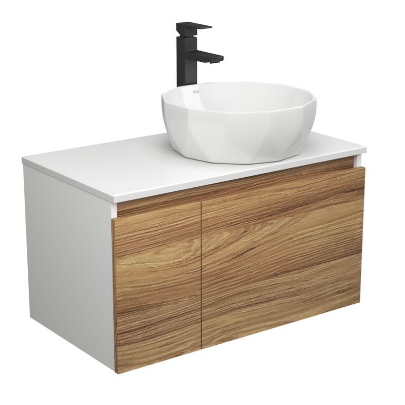 Комплект для ванной, 3 предмета (тумба Bau Dream Blackwood 80 + раковина на столешницу BAU Diamond D40, белая, смеситель высокий Hotel Black)