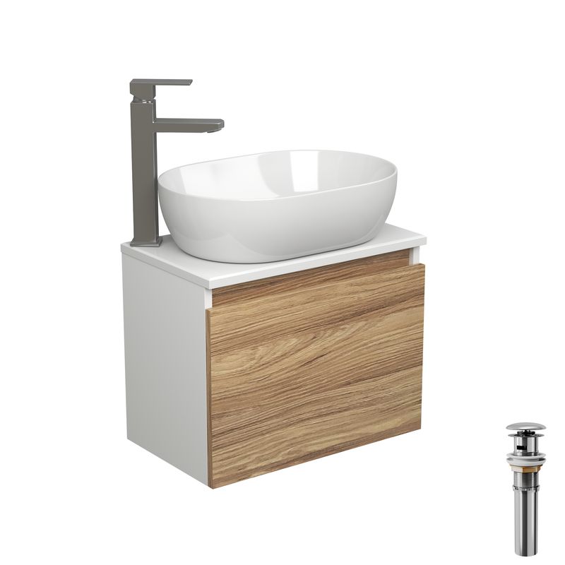 Комплект для ванной, 4 предмета (Тумба подвесная Bau Blackwood 50 + Раковина BAU 48х34, Смеситель высокий Hotel Still, нерж. сталь, выпуск)