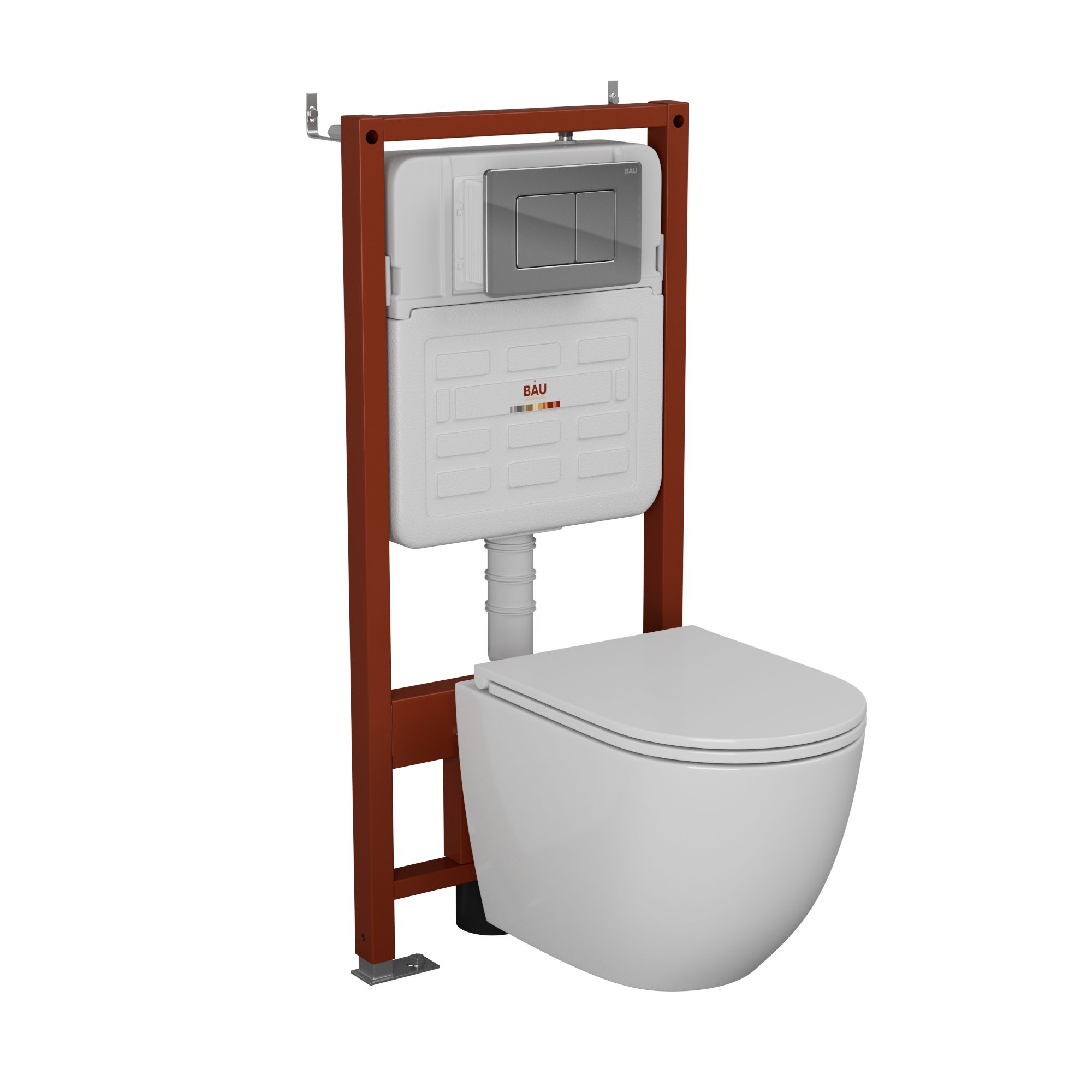 Комплект BAU 6 в 1: усиленная инсталляция BAU IDEAL, унитаз подвесной безободковый вихревой Bau Dream Hurricane3, сиденье дюропласт микролифт, клавиша BAU Light антивандальная, нерж. сталь хром