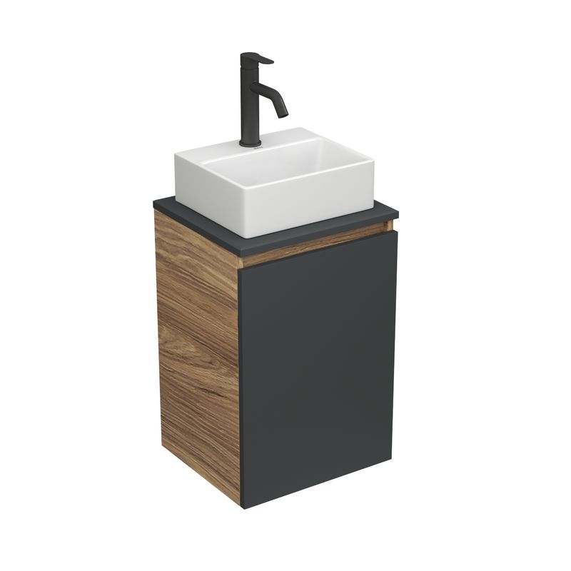 Комплект для ванной, 3 предмета (Тумба под раковину Bau Blackwood 40, графит + раковина BAU 33х28, смеситель Dream Black, черный)