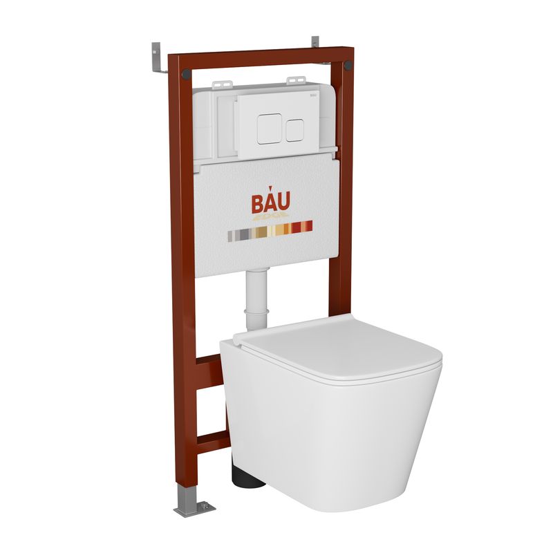 Комплект BAU 6 в 1: инсталляция BAU PRO, унитаз подвесной безободковый Bau Stil PRO, сиденье быстросъемное микролифт, клавиша BAU Soul, белая