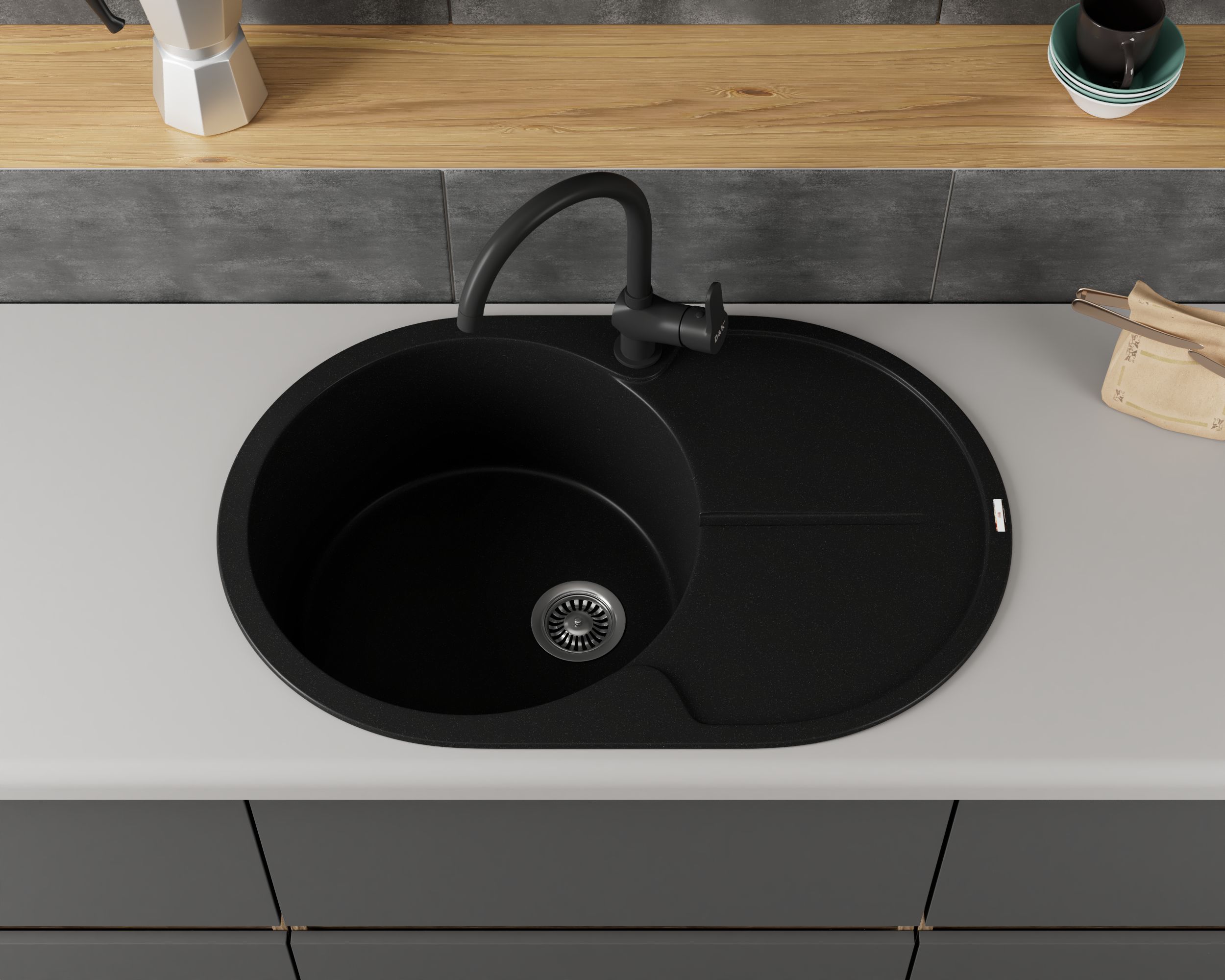 Мойка для кухни врезная кварцевая в комплекте с сифоном BAU Dream Anthracite 78х51, антрацит