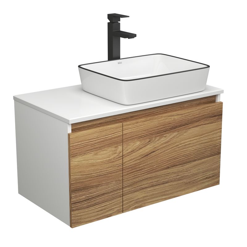 Комплект для ванной, 3 предмета (тумба Bau Dream Blackwood 80 + раковина BAU Hotel Black Rand 48х37, белая, смеситель высокий Hotel Black)