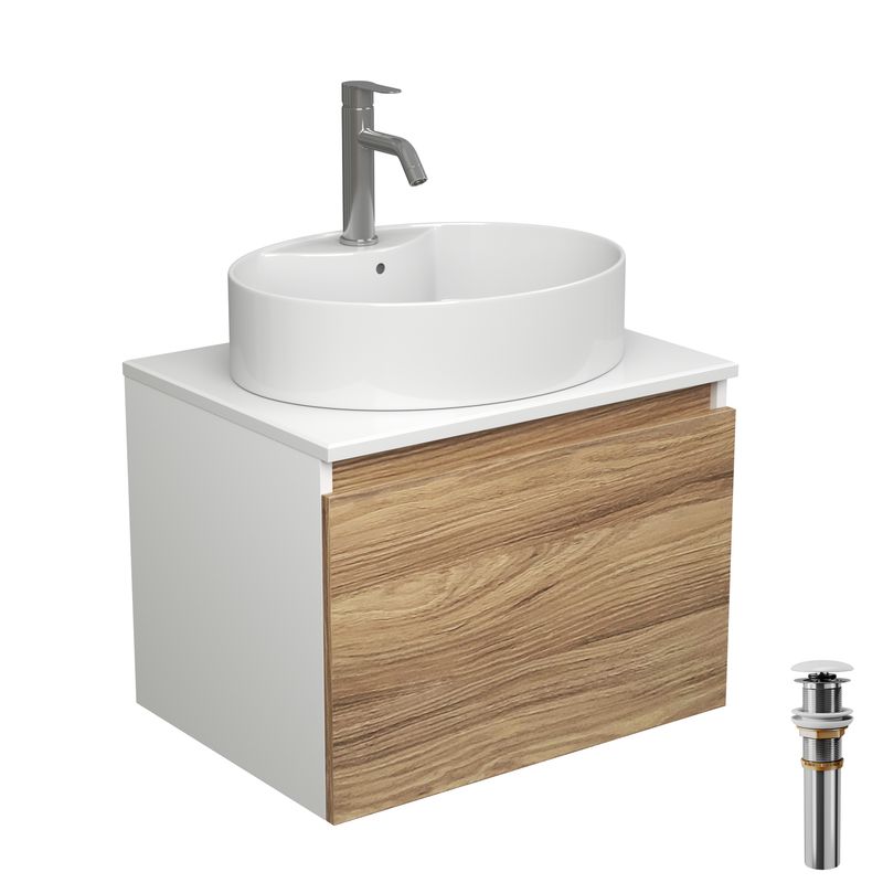 Комплект для ванной, 4 предмета (Тумба подвесная Bau Blackwood 60 + Раковина BAU 51х41, с отв. под см-ль + Смеситель Dream, нерж. сталь, выпуск белый)