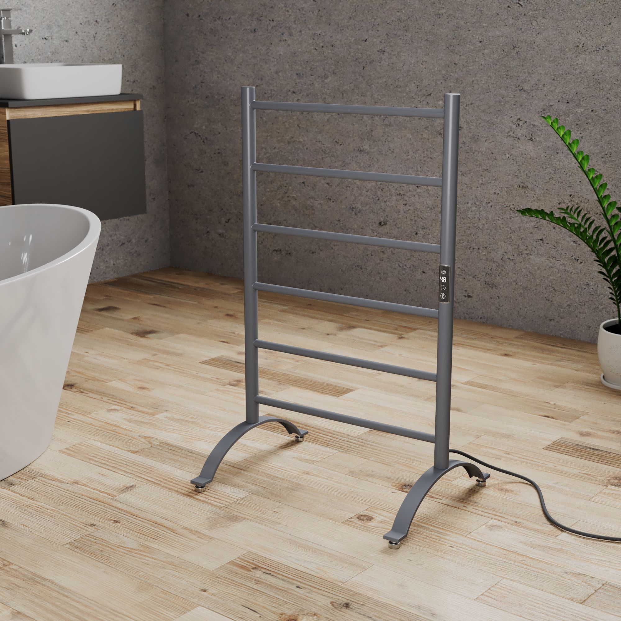 Полотенцесушитель дизайнерский электрический BAU Stil Floor Gun Grey 90х50, темно-серый металлик