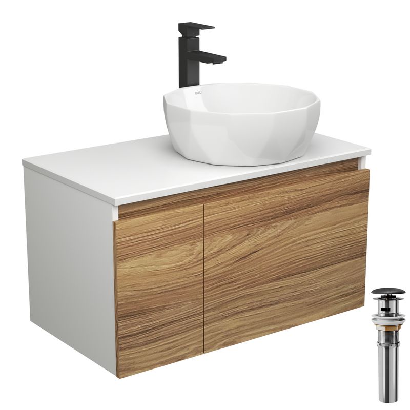 Комплект для ванной, 4 предмета (тумба Bau Dream 80 + раковина на столешницу BAU D40, белая + смеситель Hotel Black, выпуск клик-клак, черный)