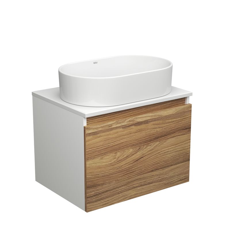 Тумба с раковиной (тумба подвесная под раковину Bau Dream Blackwood 60 + раковина санфаянс накладная овальная BAU Nimb 56х36, белая)