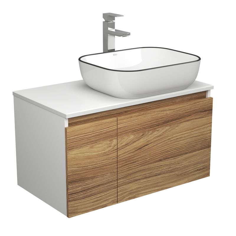 Комплект для ванной, 3 предмета (тумба Bau Dream Blackwood 80 + раковина BAU Stil Black Rand 50х40, белая, смеситель высокий Hotel Still)