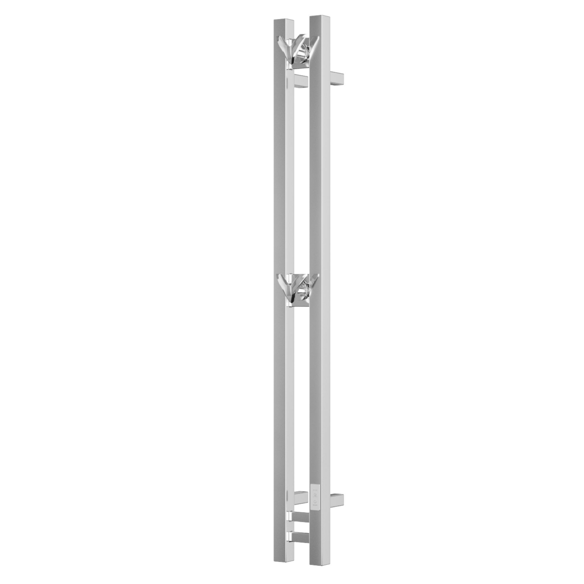 Полотенцесушитель дизайнерский электрический, профильный BAU Stella Square 10х120, 2 коллектора, 2 крючка, нерж. сталь полированная