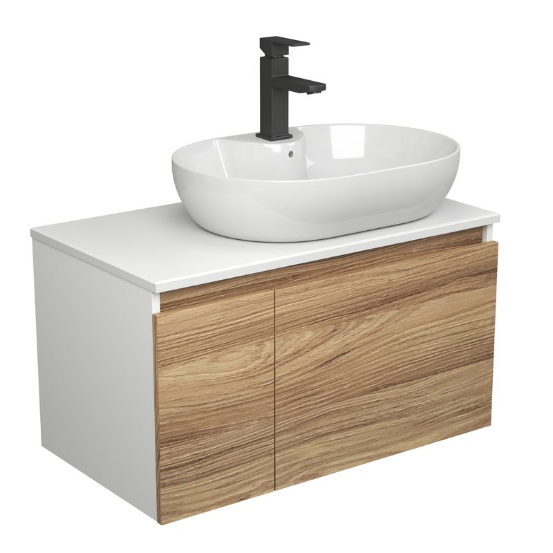 Комплект для ванной, 3 предмета (Тумба подвесная Bau Blackwood 80 + Раковина BAU 60х42, с отв. под см-ль, Смеситель Hotel Black, черный)