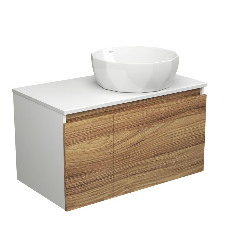 Тумба с раковиной (тумба подвесная под раковину Bau Dream Blackwood 80 + раковина накладная на столешницу BAU Diamond D40, белая)