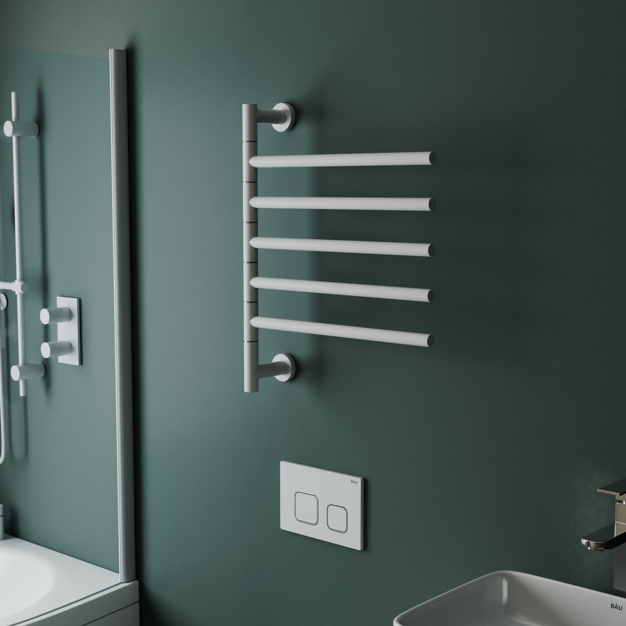 Полотенцесушитель дизайнерский электрический BAU Nimb Turning White 60х50, подключение нижнее, белый матовый