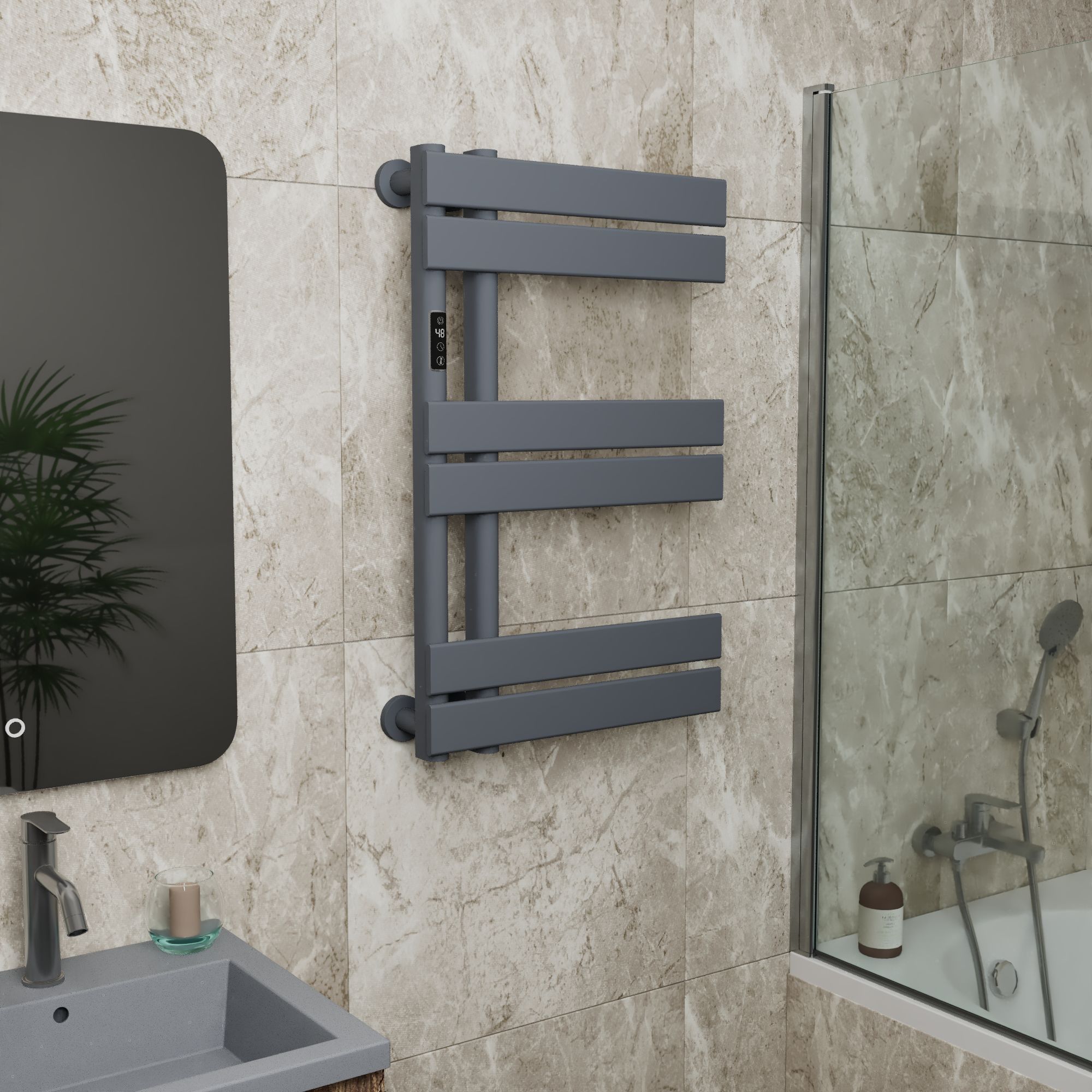 Полотенцесушитель дизайнерский электрический BAU Eastern Wind Gun Grey 80х50, подключение нижнее, темно-серый металлик