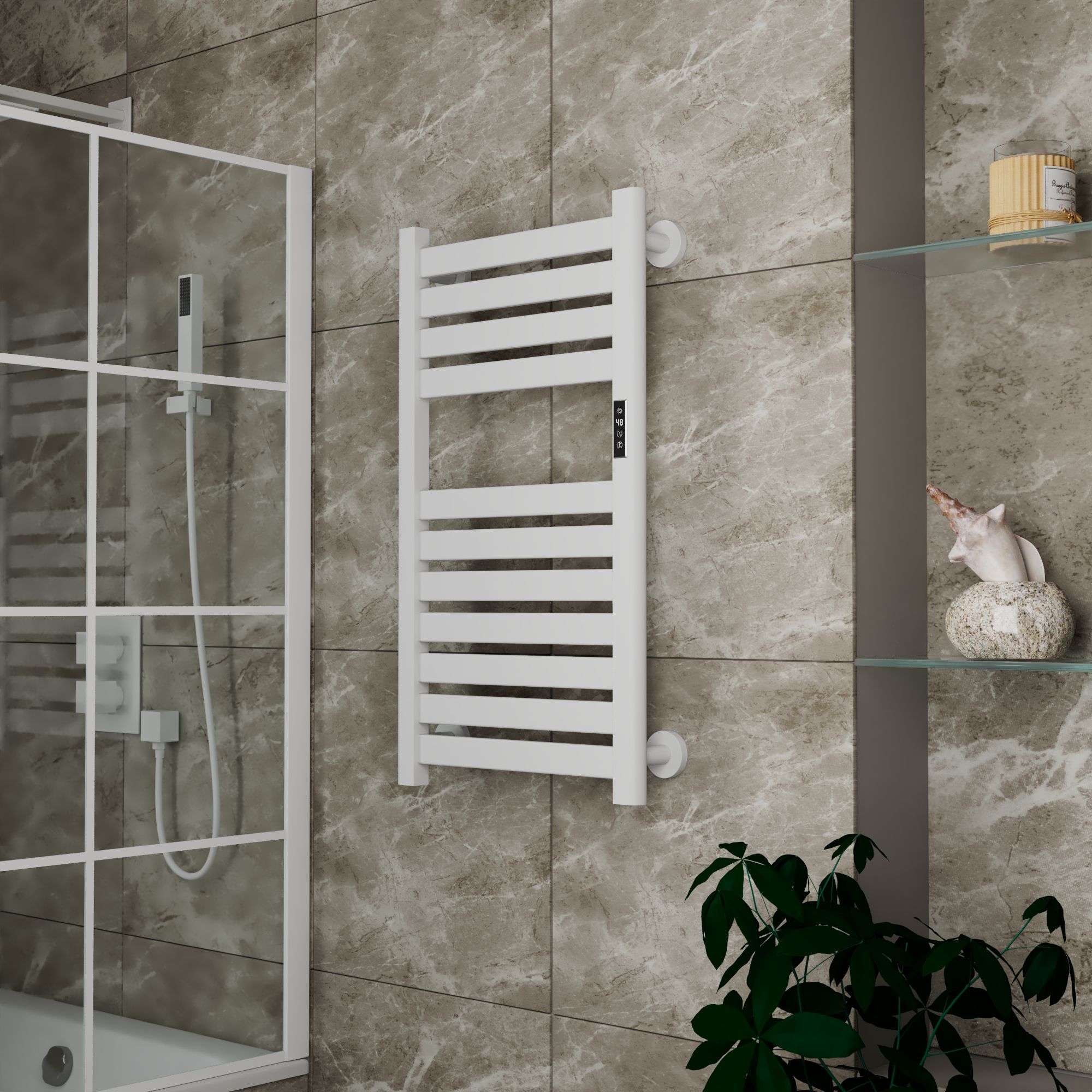 Полотенцесушитель дизайнерский электрический BAU Elite Elegant White 80х45, подключение справа, белый матовый