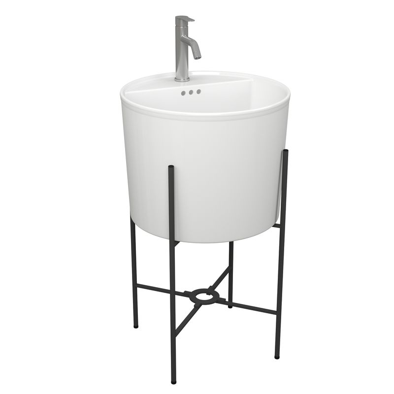 Раковина напольная с металлическими ножками (BAU Omega белая + смеситель Dream, нержавеющая сталь)