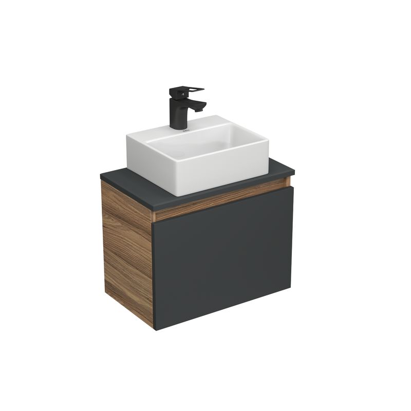 Комплект для ванной, 3 предмета (Тумба подвесная под раковину Bau Blackwood 50, графит + раковина BAU 33х28, смеситель Cerama Black, черный)