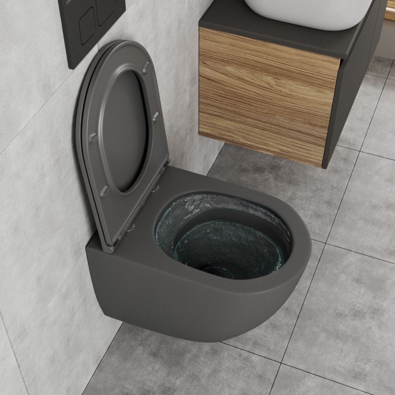 Унитаз подвесной безободковый торнадо обратного потока Bau Dream 52х36 Hurricane-2, сиденье дюропласт микролифт, темно-серый матовый