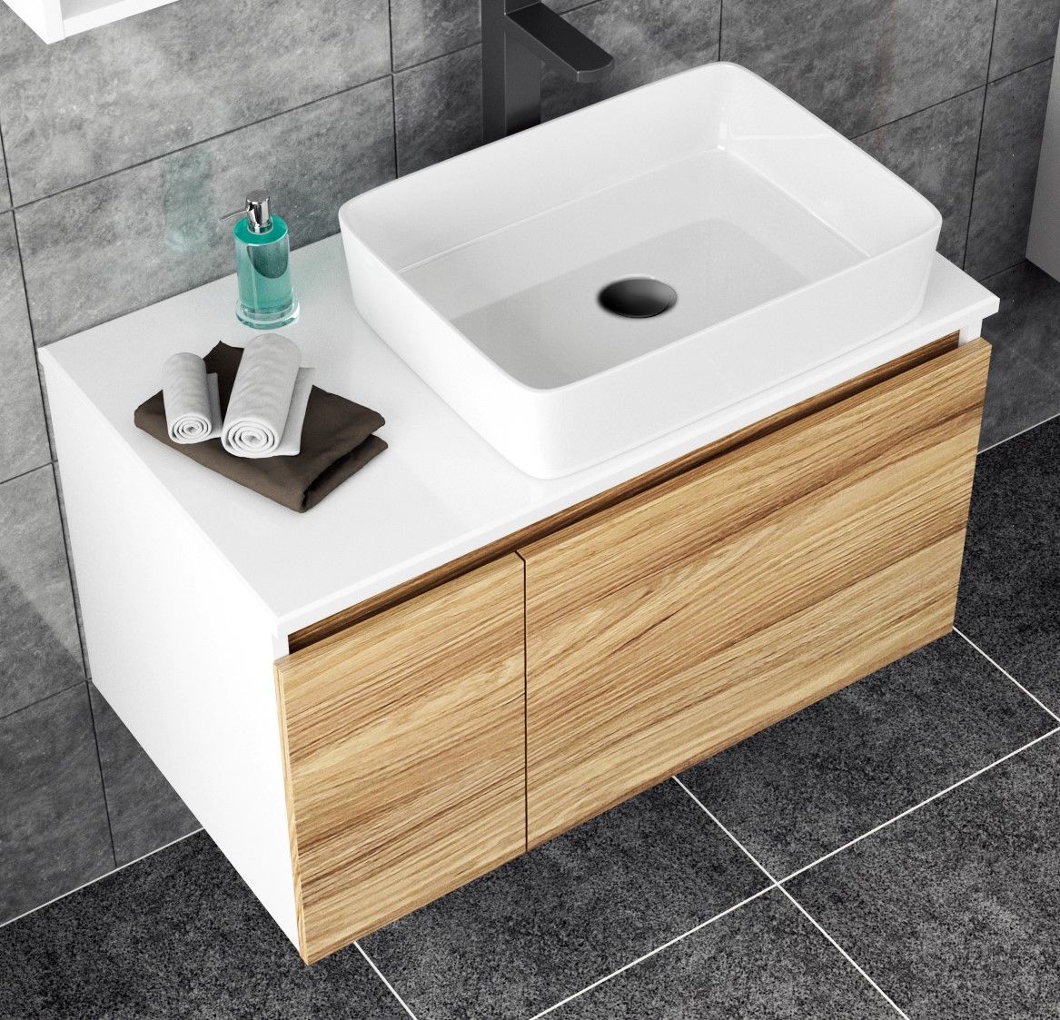 Тумба с раковиной и выпуском (Тумба Bau Dream Blackwood 80, умывальник BAU Hotel 48х37, выпуск клик клак, черный)