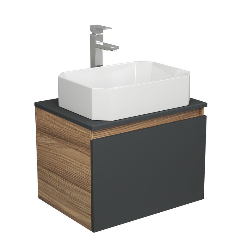 Комплект для ванной, 3 предмета (Тумба подвесная Bau Blackwood 60 графит + Раковина BAU Hotel 51х37, Смеситель высокий Hotel Still, нерж. сталь)