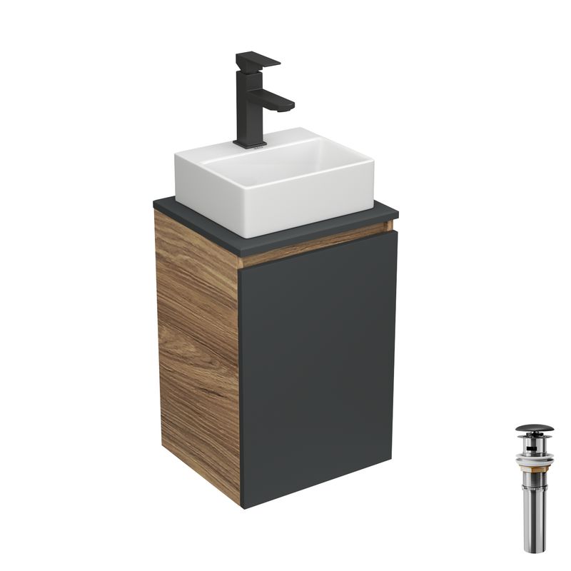 Комплект для ванной, 4 предмета (Тумба под раковину Bau Blackwood 40, графит + раковина BAU 33х28 + смеситель Hotel Black, черный, выпуск)