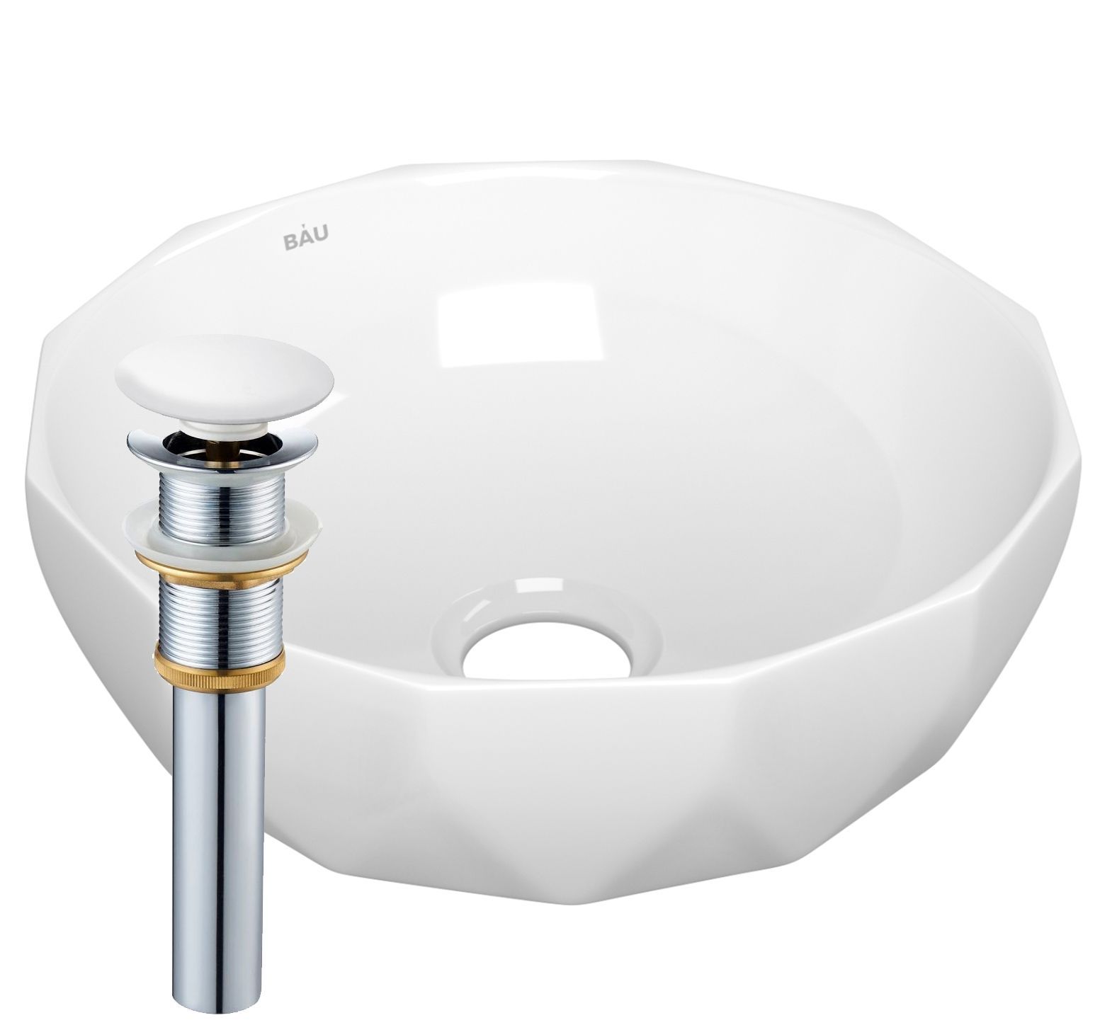 Раковина накладная на столешницу BAU Diamond D40, белая + выпуск клик-клак, белый