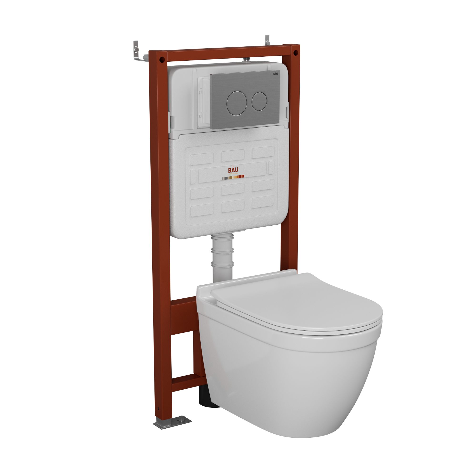Комплект BAU 6 в 1: усиленная инсталляция BAU IDEAL, унитаз подвесной безободковый Bau Mif PRO, сиденье микролифт, клавиша BAU Wheel антивандальная, нерж. сталь брашированная