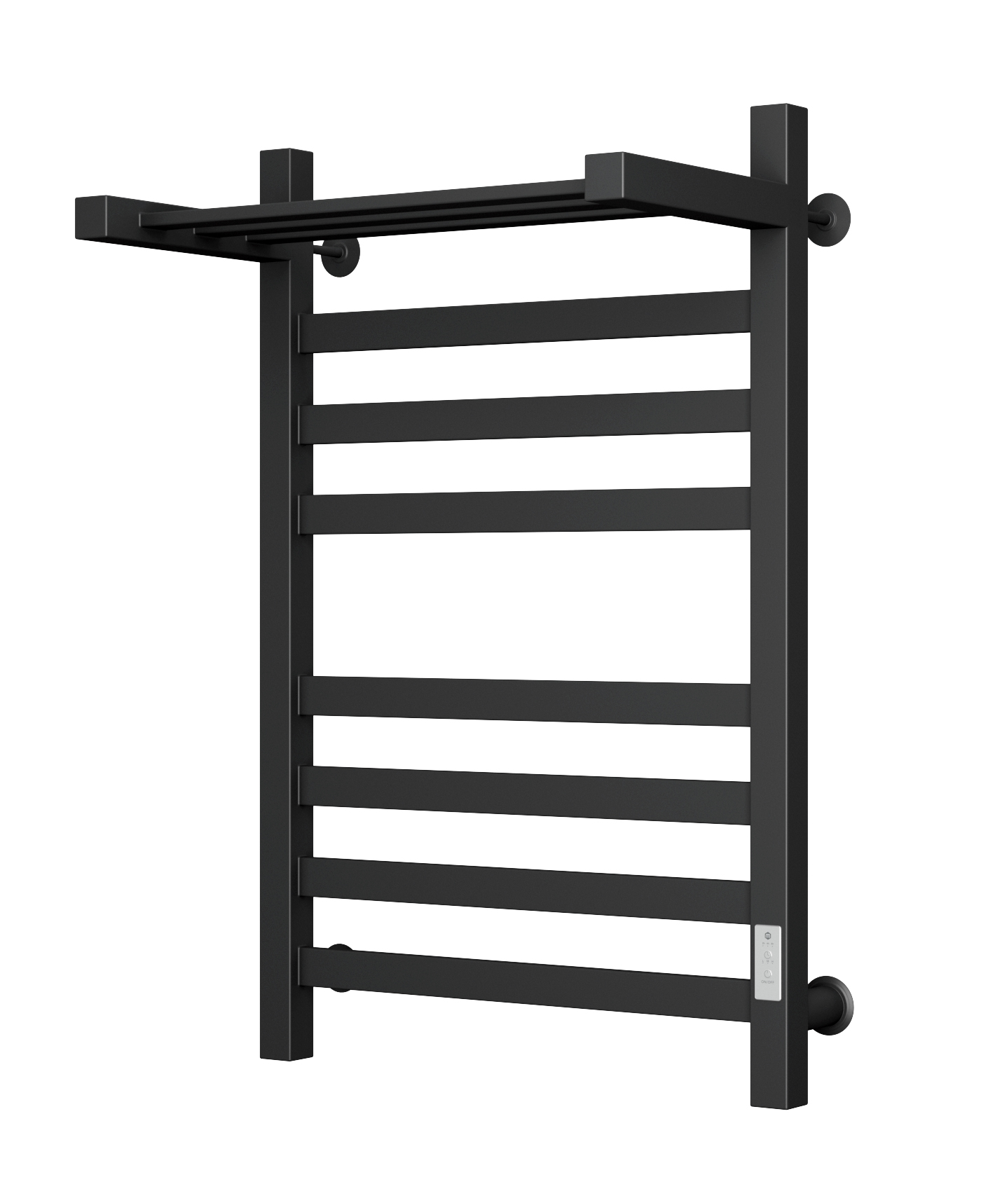 Полотенцесушитель электрический профильный с полкой Маргроид BAU В81/10 50х80, 2 вставки 4х4, черный матовый RAL 9005 с таймером справа