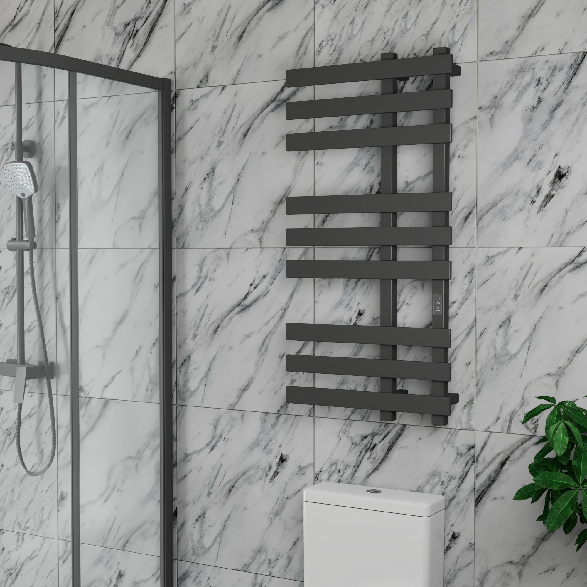 Полотенцесушитель дизайнерский электрический, профильный BAU Blizzard 50х100, 9 планок, черный матовый RAL 9005